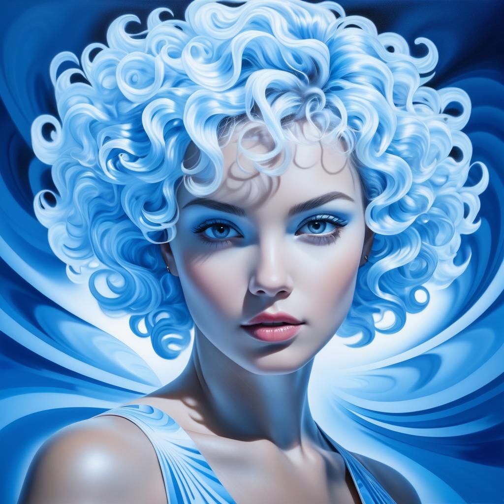 Icy Blue and White Curly Hair Portrait