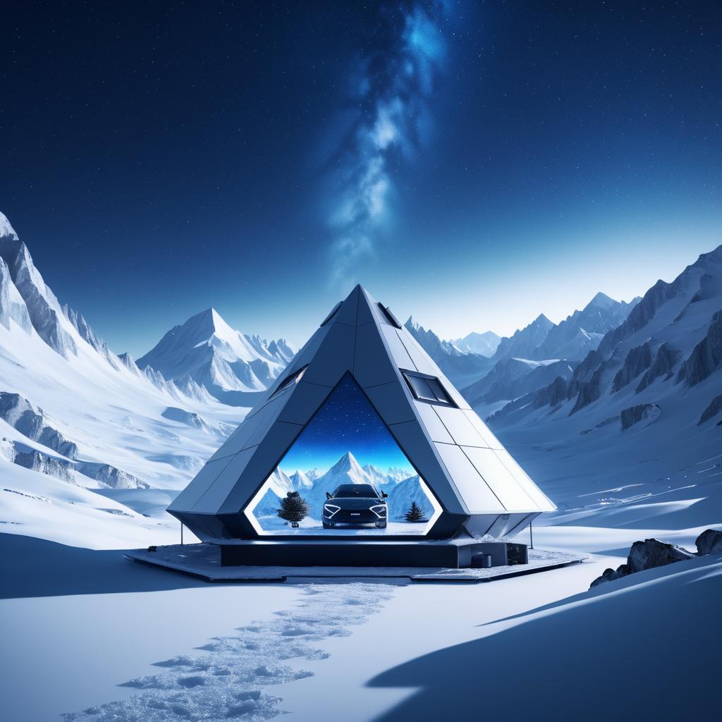 Futuristic Snowy Mountain Adventure Scene