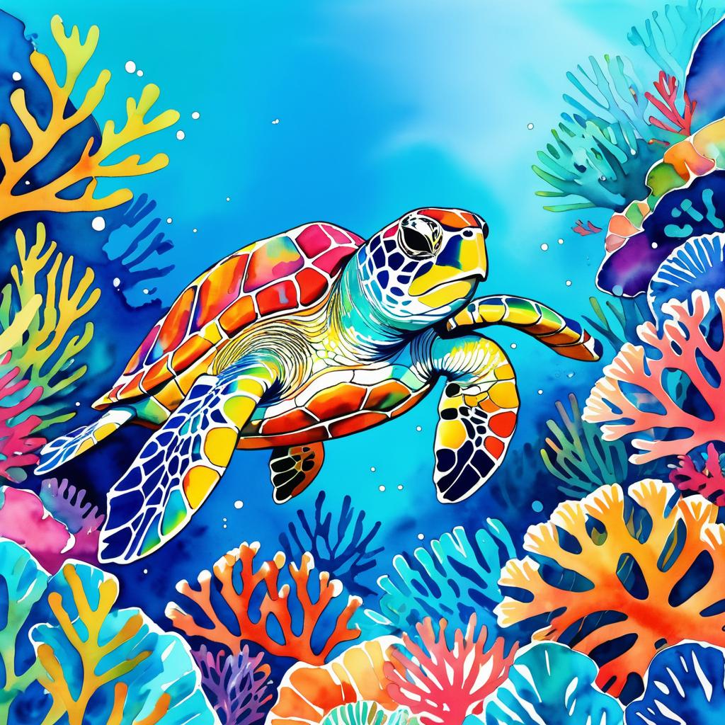 Whimsical Sea Turtle in Matisse Style