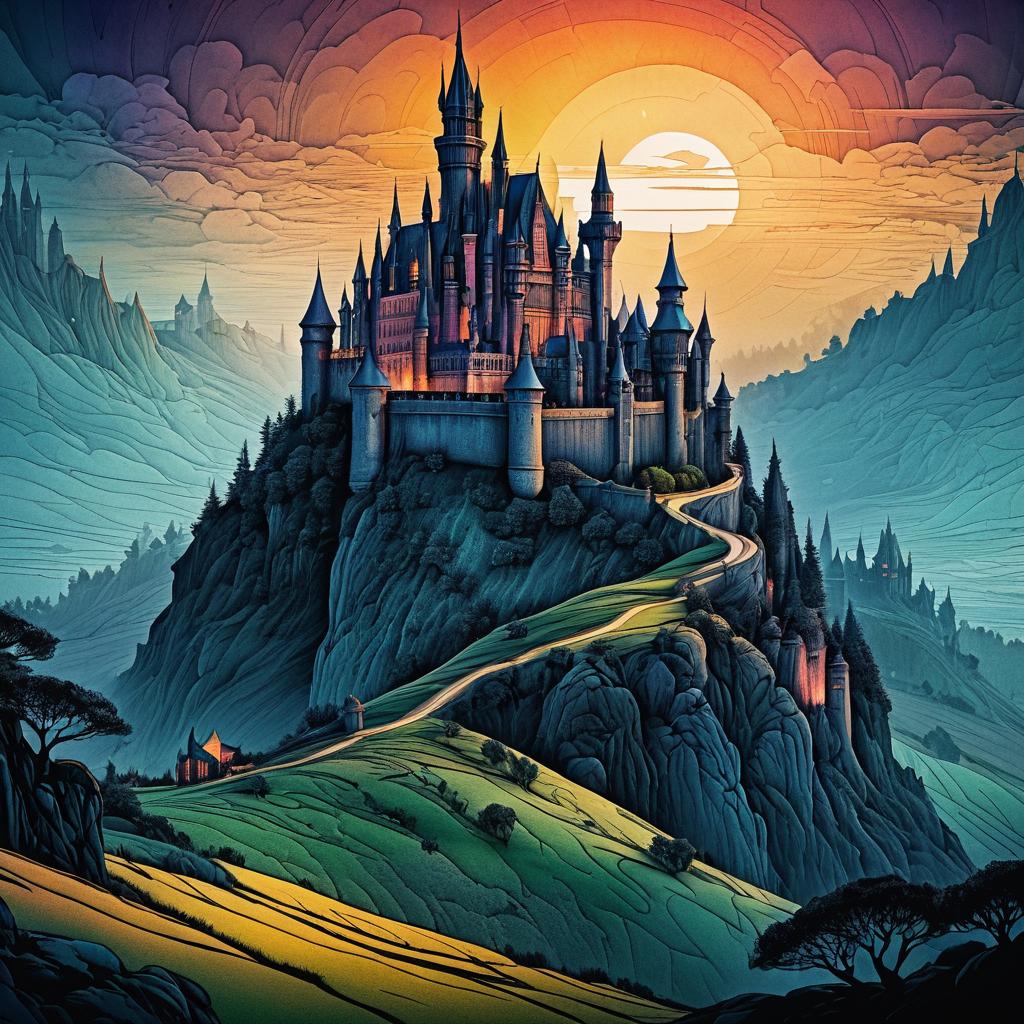 Fantasy Castle Engraving at Dawn