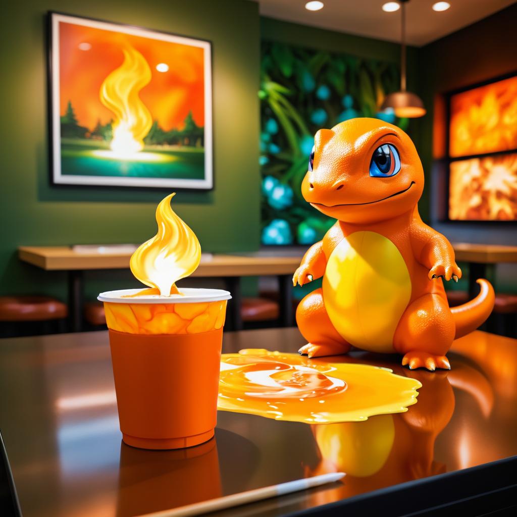 Charmander's Creative Moment at Starbucks