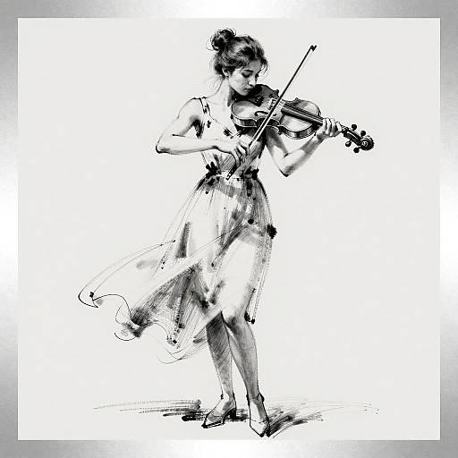 Elegant Violinist Brush and Wash Sketch