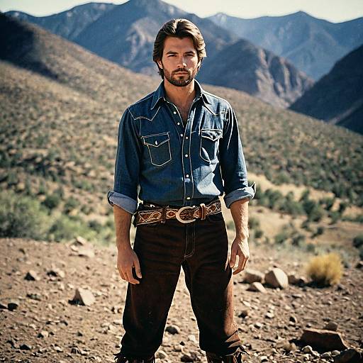 Man in Western Attire Standing Outdoors