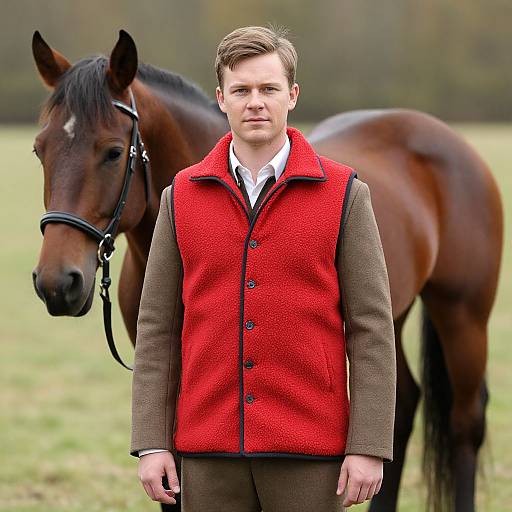 Man in Red Fleece Vest with Horse