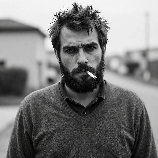 Rugged Bearded Man in Black-and-White