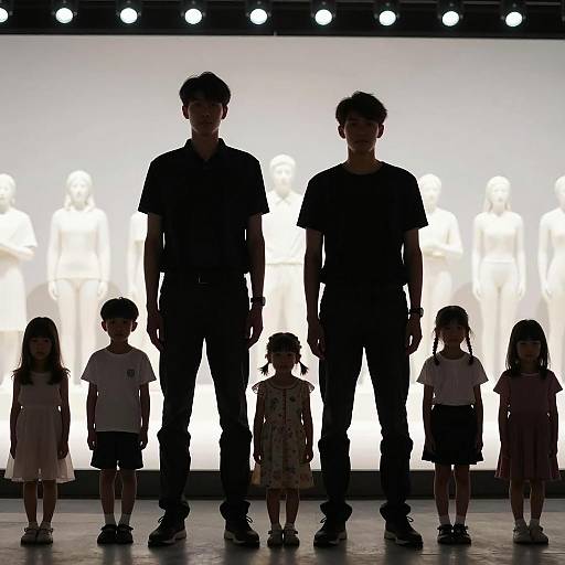 Dynamic Silhouette of Men and Children