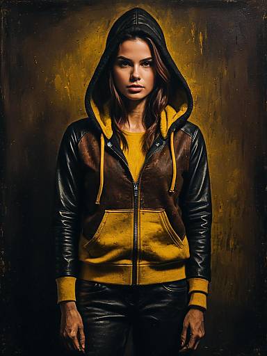 Edgy Woman in Leather Pants and Hoodie