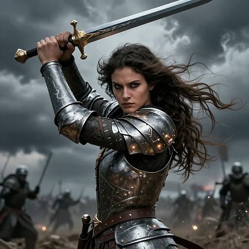 Medieval Warrior Woman with Sword Raised