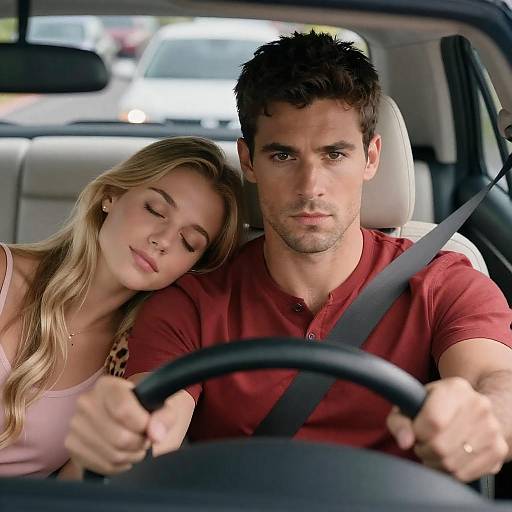 Intense Gaze and Tender Moments in Car