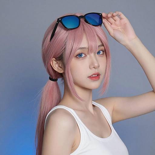 Young Woman with Pink Hair and Sunglasses