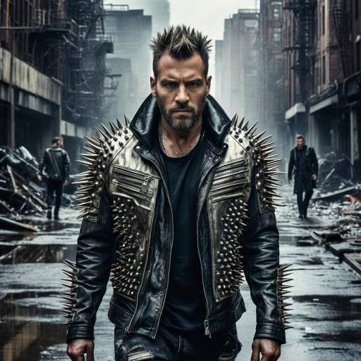 Man in Spiked Leather Jacket in Urban Setting