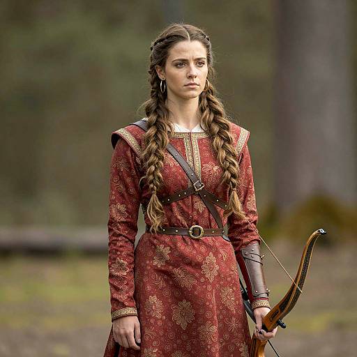 Medieval Woman Archer in Forest Setting