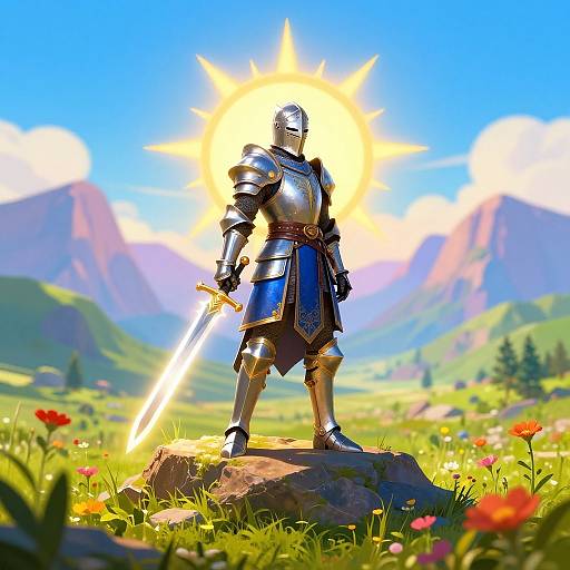 Fantasy Knight on Colorful Mountain