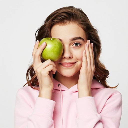 Playful Woman with Green Apple
