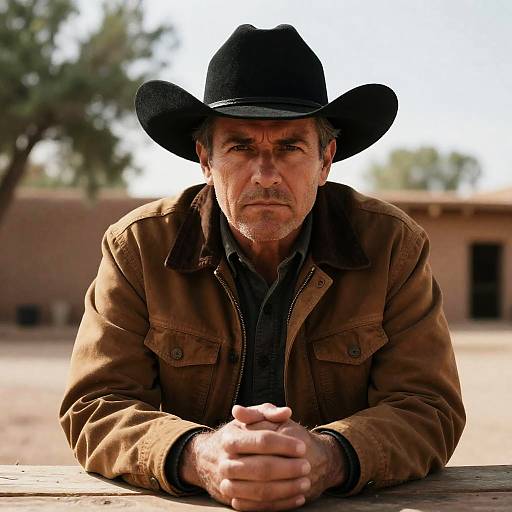 Middle-aged man in cowboy hat and brown jacket