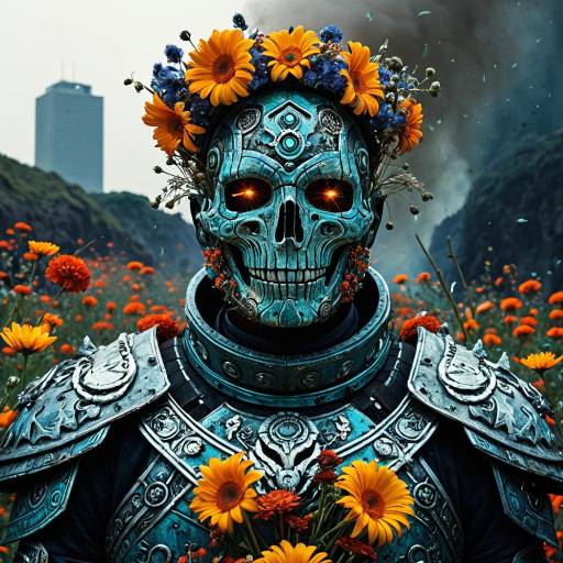 Floral Warrior Skull in Bioluminescent Armor