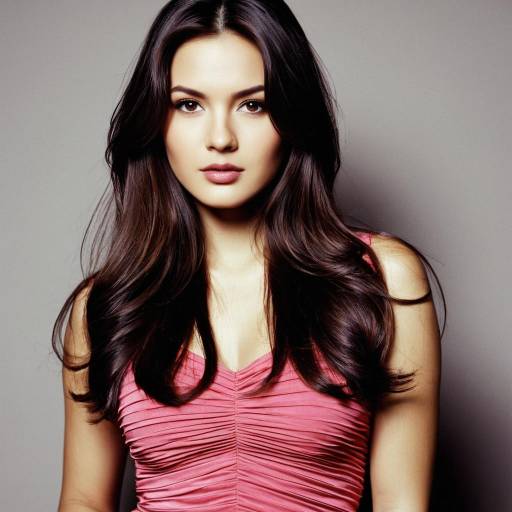 Young Woman in Pink Dress with Long Hair