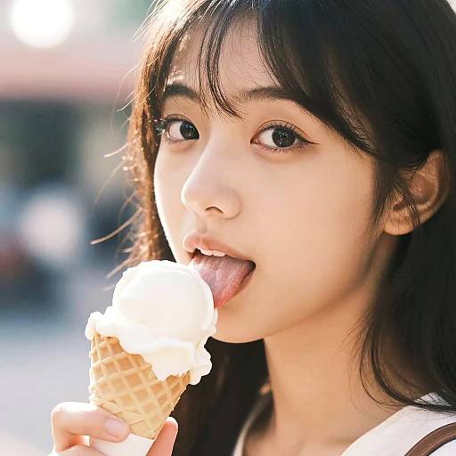 Charming Girl Enjoying Ice Cream