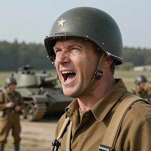 Dynamic Military Scene with Soldiers and Tanks