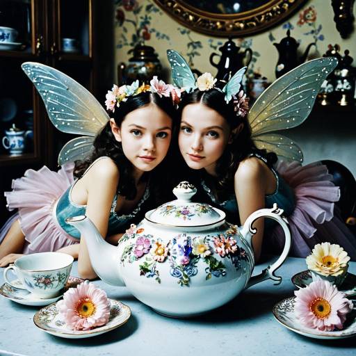 Enchanting Fairies in a Floral Teapot