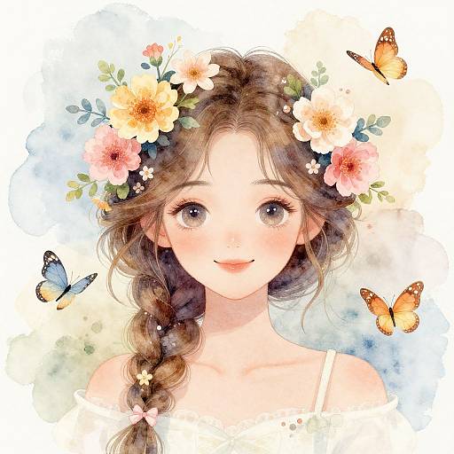 Whimsical Floral Woman Portrait