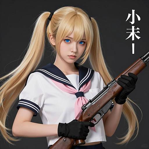 Intense Blonde Woman in Sailor Uniform