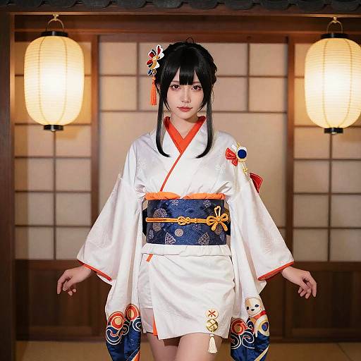 Woman in Traditional Japanese Kimono Dress