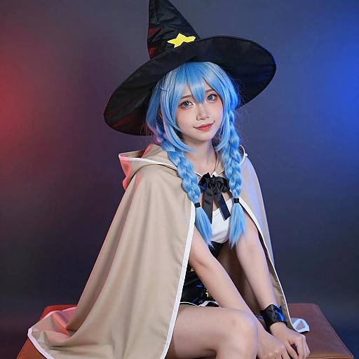 Cosplayer in Witch Hat with Blue Braids
