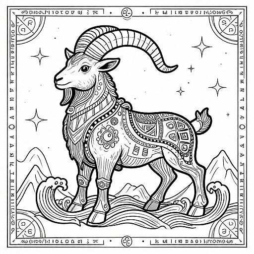 Ornate Capricorn Mythical Coloring Page