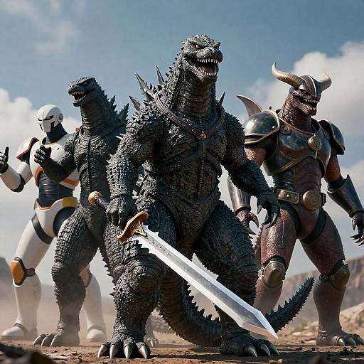 Epic Kaiju Lineup Under Blue Sky