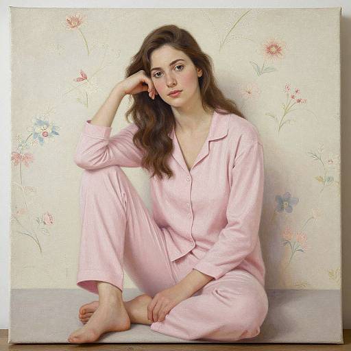 Serene Woman in Pink Pajamas
