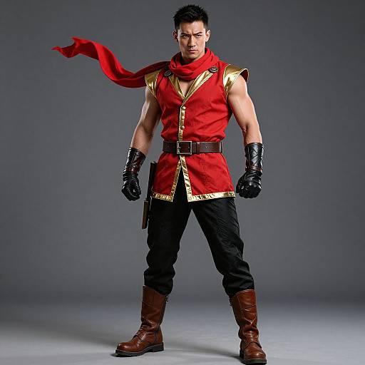 Muscular Hero in Red and Gold Costume