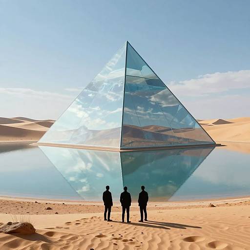 Glass Pyramid Reflecting in Desert Lake