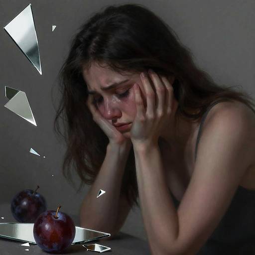 Emotional Portrait with Broken Mirror and Plums