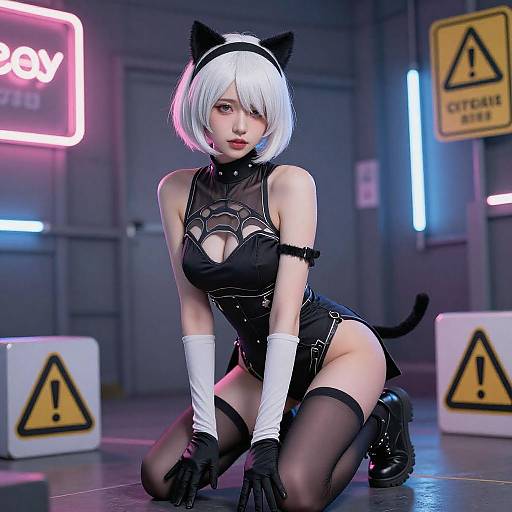 Neon Cyberpunk Woman Kneeling