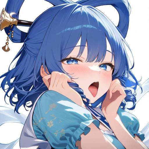 Cute Girl with Blue Hair and Dress