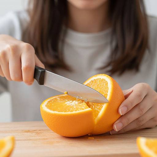 Young Woman Slicing Vibrant Orange
