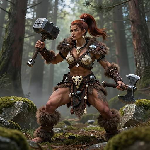 Fierce Female Dwarf Warrior in Battle