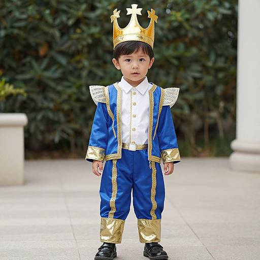 Toddler in Blue and Gold King Costume