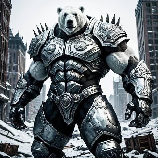 Armored Titan Polar Bear in War-Torn City