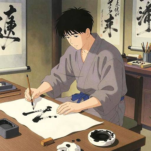 Nostalgic Ink Painter in Studio