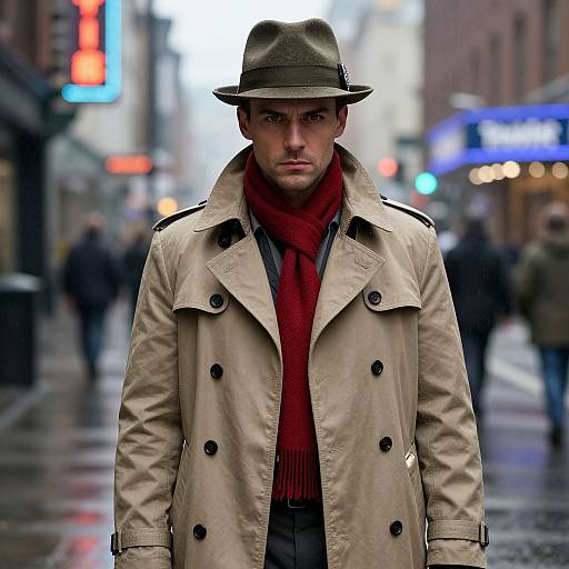 Classic Spy in Neon Rainy City