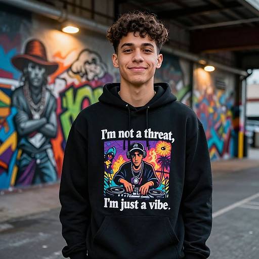 Teen with Vibe Hoodie by Graffiti Mural