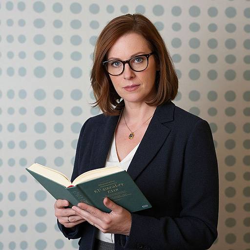 Woman Reading by Patterned Wall