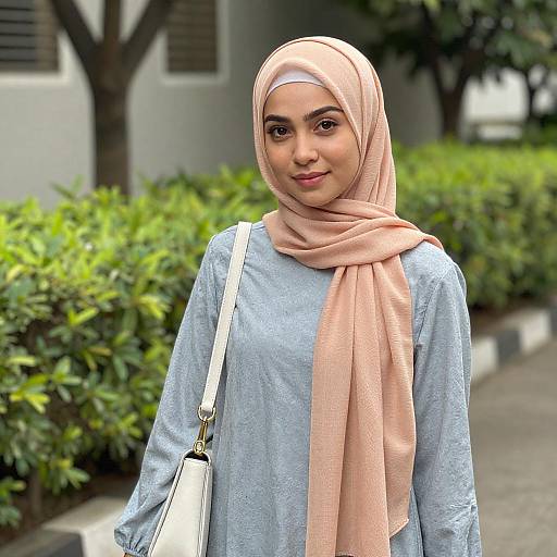 Young Woman in Peach Hijab Outdoors