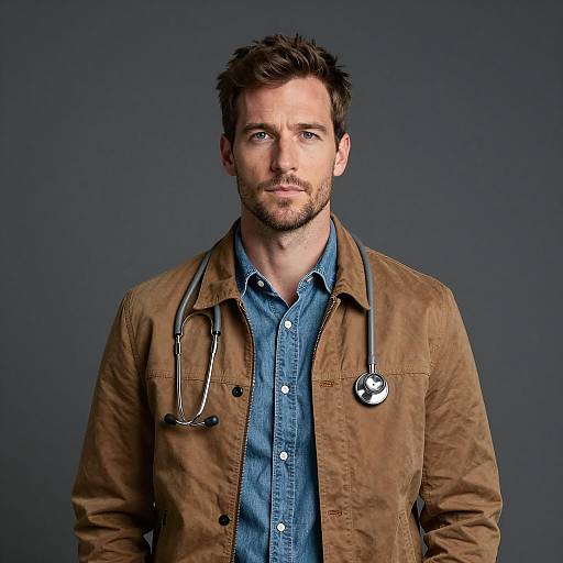 Male Doctor in Casual Attire with Stethoscope