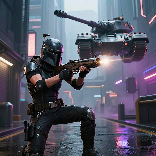 Futuristic Bounty Hunter vs Siege Tank