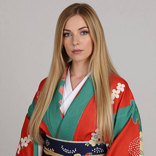 Blonde Woman in Festive Kimono