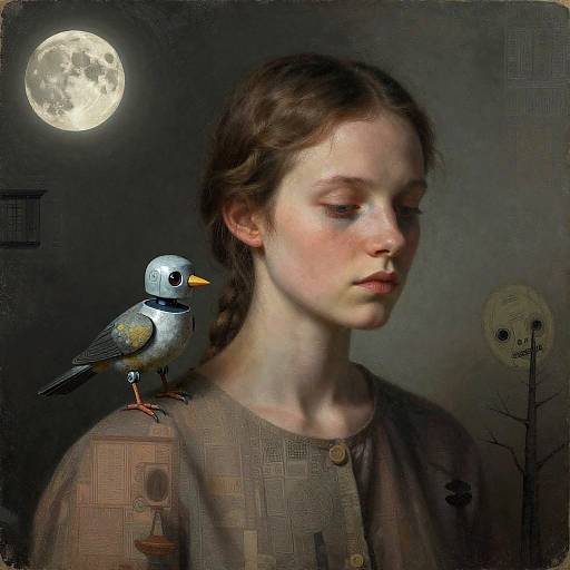 Surreal Woman with Robot Bird