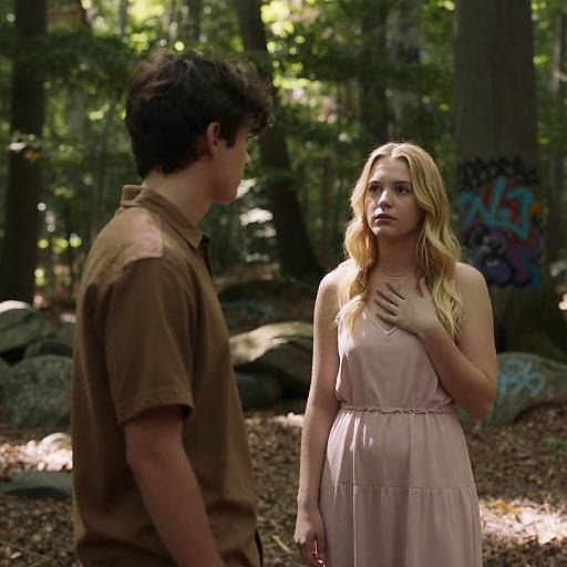 Young Couple in Sunlit Forest Scene